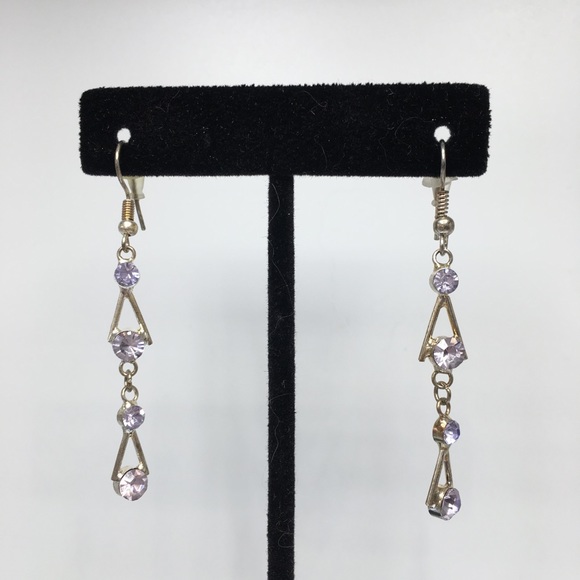 Jewelry - Lavender crystal earrings vintage silver tone